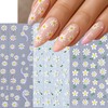 6 Sheets Cute Daisy Nail Stickers 3D Self Adhesive Embossed