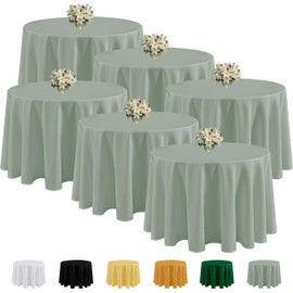Fitable 6 Pack Sage Green Round Tablecloths - 108 Inches Round - Wrinkle and Stain Resistant Fabric Table Clothes, Washable Polyester Table Covers for Wedding, Party, Banquet, Formal Events