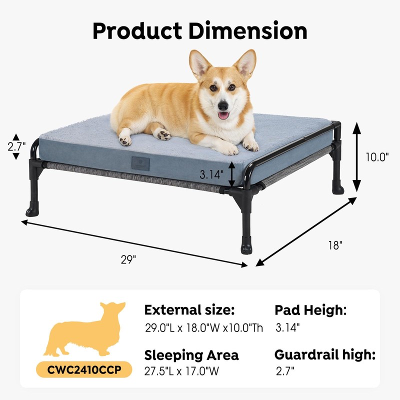 Veehoo Elevated Raised Dog Bed+Removable Dog Bed Mat-Cooling Outdoor Medium
