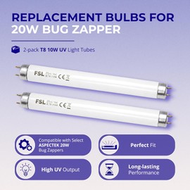 ASPECTEK Bug Zapper Mosquito UV Lamp Replacement Bulbs - Pack of 2X 10W UV Light Tubes, Compatible with ASPECTEK 20W Electronic Bug Zapper Models for Indoor Use