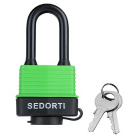 SEDORTI Colored Waterproof Padlocks, Heavy Duty Laminated Steel Lock with Green Plastic Covered, Keyed Alike Outdoor Locks, Can Be Used as Lockout Tagout Lock, Long Padlocks, Pack of 12
