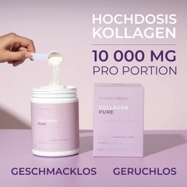 Swedish Collagen Pure 300 g Sea Collagen Powder | 10,000 mg Sea Collagen for Hair, Skin and Nails - 30-Day Supply
