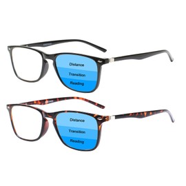 BONCAMOR 2 Pack Progressive Multifocus Reading Glasses Men and Women Computer Blue Light Blocking Anti Eyestrain Readers (Black Tortoise, 2.0)