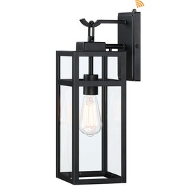 Pia Ricco Large Outdoor Wall Light Dusk to Dawn, Exterior Waterproof Lighting Fixtures Sconce with Glass Shade, Black Porch Lights Wall Lantern for House, Garage, ETL Listed