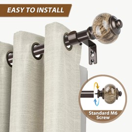 KAMANINA 1 Inch Curtain Rods for Windows 48 to 84 Inches (4-7ft), Antique Bronze Single Heavy Duty Curtain Rod, Decorative Drapery Rod with Marble End