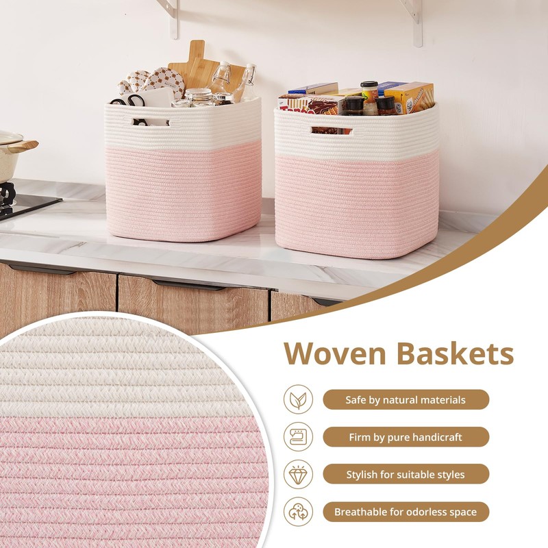 OIAHOMY 3-Pack Kallax Storage Cubes, Cotton Rope Woven Baskets for