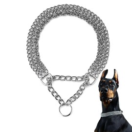 Dog Chain Collar, Heavy Duty Silver Triple Row Martingale Chain Dog Collars, Chew Proof Metal Cuban Link Dog Collar Adjustable for Small Medium Large Breed Dogs (3 Row, S)