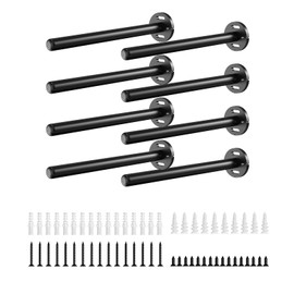 8pcs Floating Shelf Bracket Heavy Duty Shelving Mounting Brackets Hidden Floating Shelf Hardware,Black Metal Shelf Support Bracket (8 inch --8pcs--Without Tools)