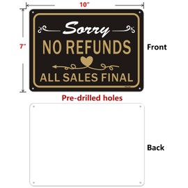 2 Pack No Refunds Signs 10" x 7" All Sales Final Notice Signs Metal Reflective Rust Free Aluminum UV Protected Waterproof Easy Mounting Outdoor or Indoor Use
