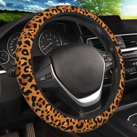 Animal Leopard Print Cheetah Steering Wheel Cover, Non-Slip Breathable Neoprene Steering Wheel Covers, Women Car Accessories Universal 15 Inch Fit Auto, Suvs, Truck
