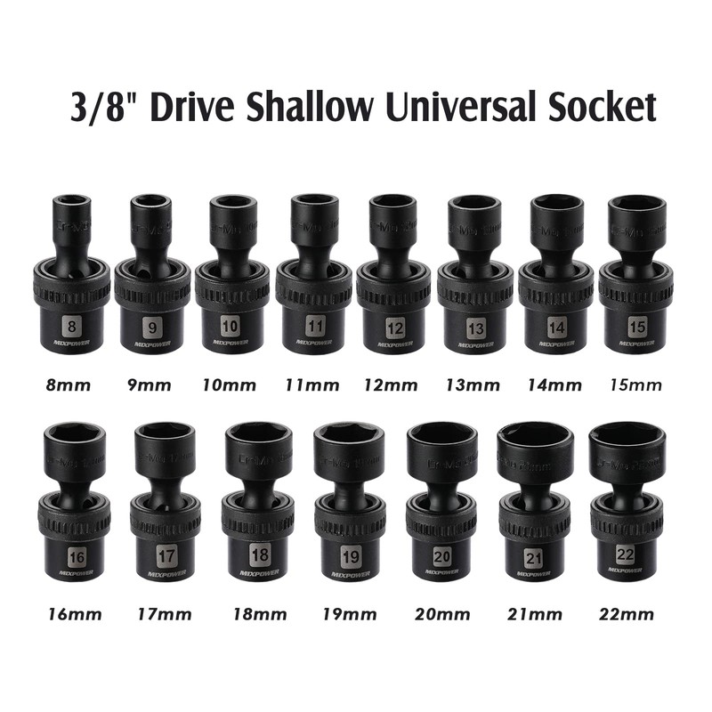 MIXPOWER 15-piece 3/8" Drive Shallow Universal Impact Socket Set, 6