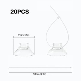 Aquarium Suction Cups with Cable Ties, Transparent Aquarium Suction Cup Holder, Hose Holder, Aquarium Tools, 20 Suction Hooks with Bore, 20 Adjustable Zips, for Aquarium Binding Holding