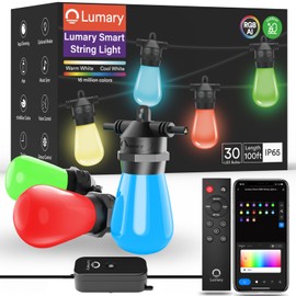 Lumary 100FT Smart Outdoor String Lights with APP/Remote/Voice Control, RGBAI Color Changing Patio Lights with Warm White 30+2 LED Bulbs, IP65 Waterproof Permanent Outdoor Lights Work with Alexa