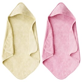 maqsai Bath Towel for Newborn, 2 Packs Soft Highly Absorbent Hooded Baby Bath Towels for Babies, Toddler, Infant Boys and Girls (Pink + Beige)