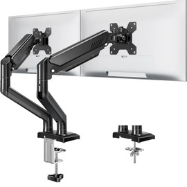 Dual Monitor Stand fits up to 32 inch, 4.4-19.8 lbs Computer Screens, Dual Monitor Desk Mount Height Adjustable, Monitor Arms for 2 Monitors, Home Office VESA Mounts with Gas Spring, Freelift Black