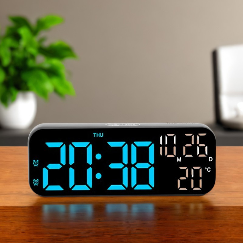 Digital Clock Dual Display Voice Control 3 Adjustable Brightness Date