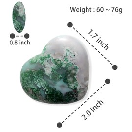 Artistone Crystals Heart 2Inch Moss Agate Heart Stones Healing Crystal Carved Palm Worry Stone Gemstone Chakra Reiki Balancing Meditation Massag Gift.