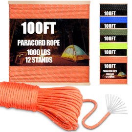 CooBigo Paracord Rope 1000lb,4mm 12 Strand Parachute Cord,100ft Reflective Orange Paracord for DIY Weave Bracelet/Lanyards,Tent Camping,Hiking,Survival,or Others Outdoor Gear
