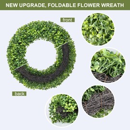 Huadanbor Wreaths, 20" Wreath, Boxwood Wreaths for Front Door, Wreath for Spring, Summer, Fall or Winter Wreath,Used for Farmhouse, Room Indoors,Outdoors, corridors, Offices. (Green)