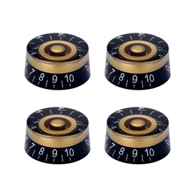 4pcs Metric Size Guitar Knobs Black Gold Guitar Speed Dial Control Knob for Epi Les Paul/Import Guitar Bass w/Coarse 5.8mm Split Pots (Gold Black)