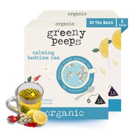 Greenypeeps Organic Calming Bedtime Tea - Sleep Support Nighttime Tea Bags - Bed Time Tea Sleepy Night Blend of Rosehips, Chamomile, Lemon, Rose Petals - USDA Organic - Fairtrade Certified - 30 Count