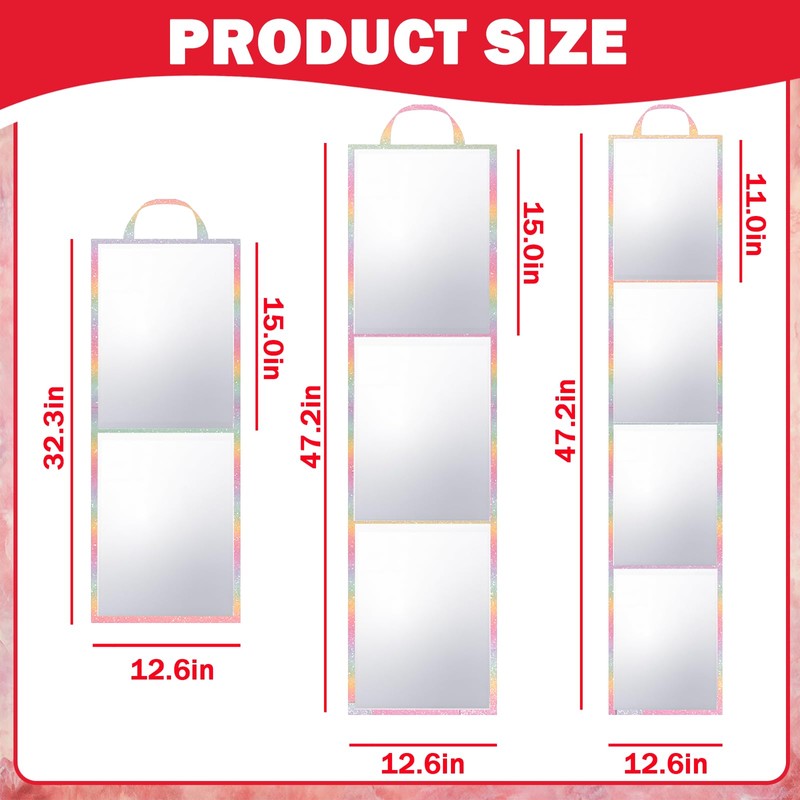 MEPIG Foldable Acrylic Full Length Mirror with Handle, Colorful, Four-Fold