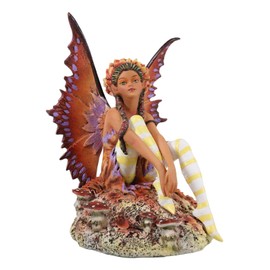 Ebros Gift Amy Brown FAE Garden Fantasy Fall Ebony Fairy Sitting On Rock Autumn Winds Collectible Figurine Midsummer Night Dream Romance Faery Figurine