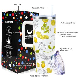 WENININOK - Vaso de limón de 40 onzas con asa y tapa de popote, a prueba de fugas, taza de limón para regalos de cumpleaños de Navidad para mujeres y niñas, taza de acero inoxidable