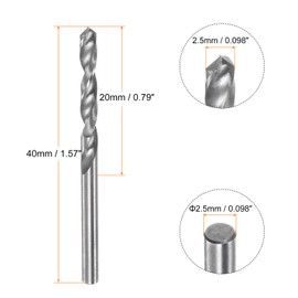 sourcing map 2pcs Solid Carbide Drill Bits 2.5mm C3/K10 Tungsten Carbide Precision Mini Micro Straight Shank Twist Drill Bit for Stainless Steel Metal Plastic Wood