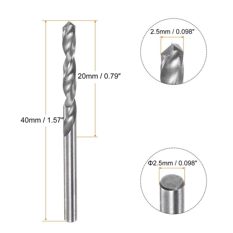 sourcing map 2pcs Solid Carbide Drill Bits 2.5mm C3/K10 Tungsten