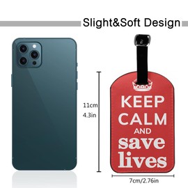Zoczos Inspiration Quote Suitcase ID Tag Identifiers Keep Calm Poster Asking Us All to Save Lives Leather Luggage Tags Travel Bag Tag Fully Bendable Baggage Labels, 1 Pack