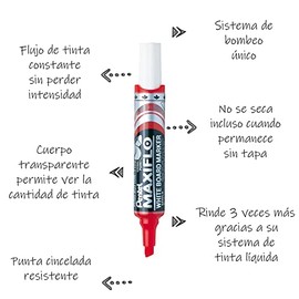 Marcador Pentel MaxiFlo para Pizarrón Blanco Tecnología Tinta Continua Blíster Pack con 04 Piezas Color MIX-MWL6BP4-M