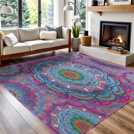 Arenarug Meditation Indoor Outdoor Rug 5x8 ft Mandala Pattern Rug Boho Style,Yoga Meditation Mat Picnic Rug for Patio Living Room Porch Garden Deck Backyard Easy to Clean Non Shedding Non Slip