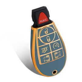 WORCAS for Dodge Key Fob Cover,No Cap TPU Smart Cover Key Case Compatible with Dodge 2008-2018 Ram Jeep Chrysler Model Accessories-2/3/4/5/6 Buttons(Gold-Gray)