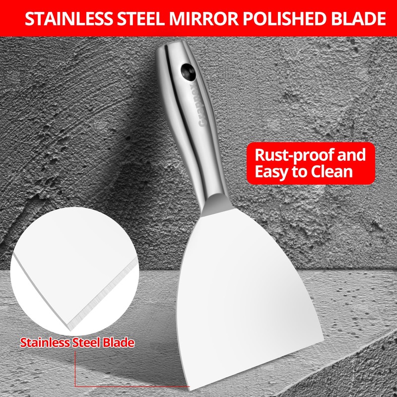 Grapnex 4 Pack Putty Knife Scraper,1.5",3",4",6" One Piece Premium Polished