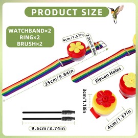 Feelorna 4 PCS Hummingbird Ring Feeder, Hand Held Hummingbird Feeders Hummingbirds Wrist Feeder with Adjustable Strap and 2 Cleaning Brush Mini Hand Feeding Tools for Outdoors Window (Colorful)