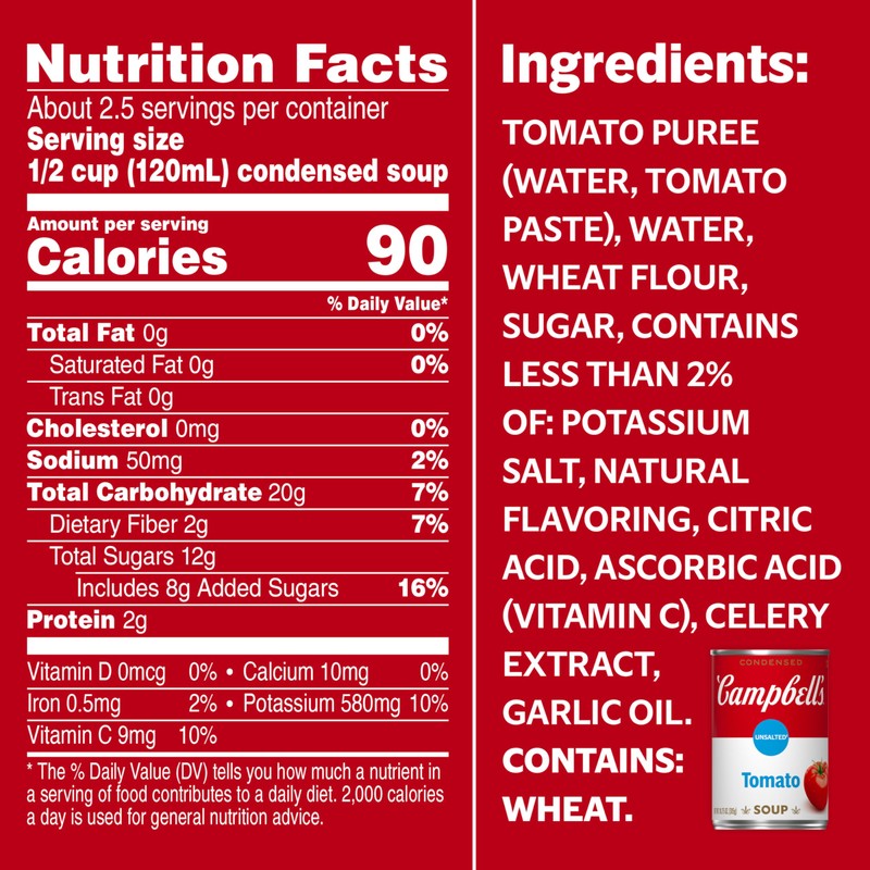 Campbell's Condensed Unsalted Tomato Soup, 10.75 oz Can (12 Pack)