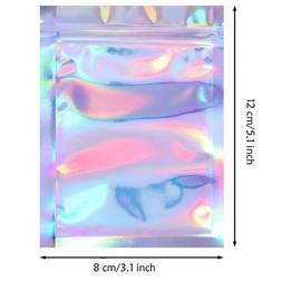 100 Pieces Mylar Ziplock Bags， Resealable Smell Proof Bags Foil Pouch Bag Flat Ziplock Bag for Party Favor Food Storage- Holographic Color 8 x 13 cm