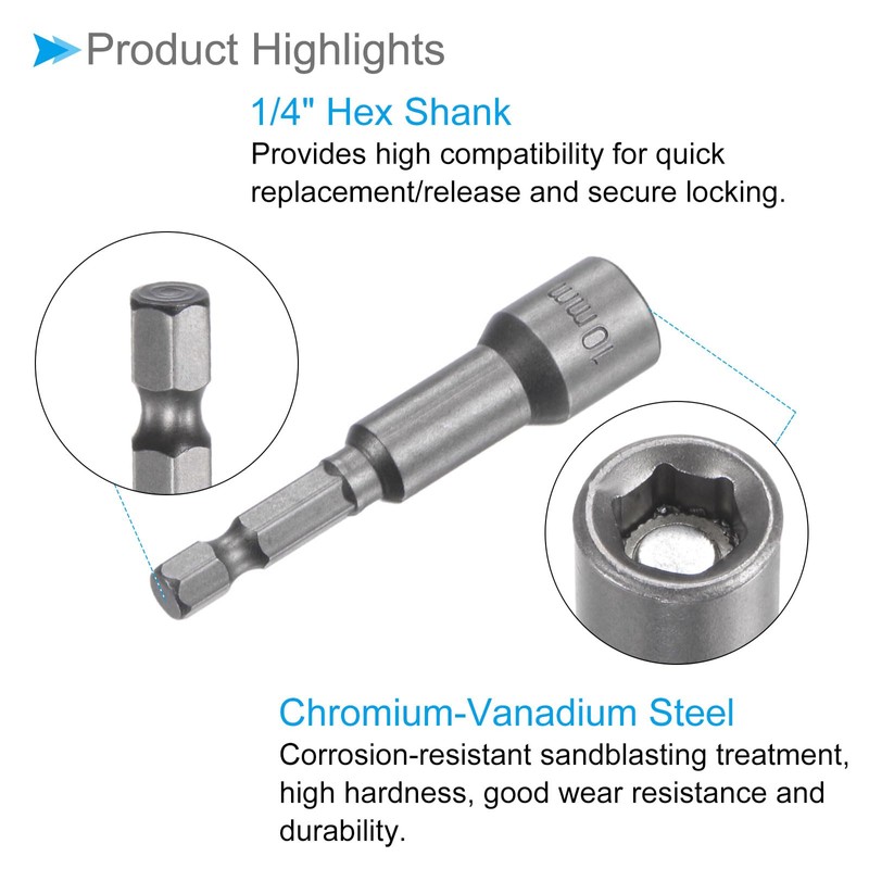 CoCud Quick Change Nut Setter Driver Bit 6/7/8/9/10mm Metric 65mm