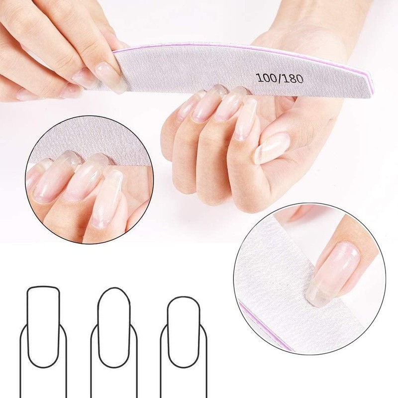 12 Pcs Professional Nail Files 100/180 Grit Double Sided Half