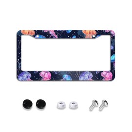 Jellyfish on Navy License Plate Frames Aluminum Car Accessories Cover with 2 Holes and Screws 12 x 6 Inch for Front Rear Car Plate Decor for Women Men