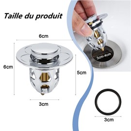 Tohrugue Universal-Auslaufstöpsel, Badewanne Zubehör Abfluss, Pop-Up mit Anti-Clogging-Filter, Anti-Blockierung, Badewannenstöpsel für Waschbecken, Küche, 34 – 40 mm, silberfarben