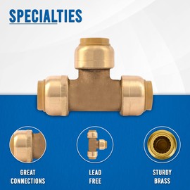 1/2-Inch Push Fit Plumbing Tee - Push-to-Connect Plumbing Fittings - Straight/Elbow/ee Plumbing Fitting with 1/2" Disconnect Clip - Push fit Fittings for Copper Copper, PEX, CPVC Pipe - Pack of 5