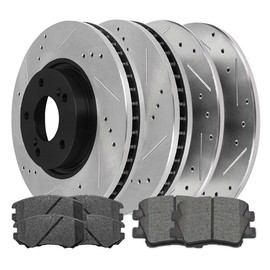 AutoShack Front and Rear Drilled and Slotted Brake Rotors Black and Ceramic Pads Kit Set Replacement for 2010-2011 Kia Soul 2.0L FWD SCD924PR41544