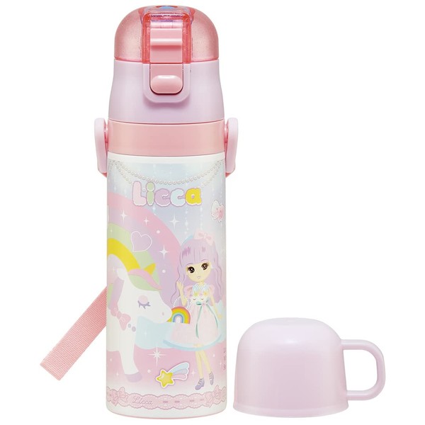Skater SKDC4-A Children's Stainless Steel Water Bottle, 2-Way Direct Drinking, 16.5 fl oz (470 ml), Cup Drinking 15.2 fl oz (430 ml), Licca-chan, Kid-friendly Lightweight Type, For Girls, Hot and Cold