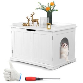 Extra Large Cat Litter Box Enclosure,Wooden Cat Box Enclosure Indoor Fit Most of Litter Box Decorative Cat Litter Box Furniture Hidden Extra Large with Double Doors Cat Box Furniture Hidden