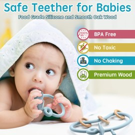 Baby Sensory Teething Chew High Chair Suction Toys for Infant Toddlers 6 12 18 24 Months, Food Grade Silicone Teether with Oak Loop Montessori Educational Parent-Child Baby Bath Toy (Blue)