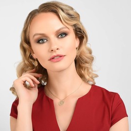 Namana Mandala Arabesque Gold Pendant Necklace. Gold Necklaces for Women set with Cubic Zirconia Gemstones on Intricate Filigree Details. Gold Necklace for Women with Gift Box