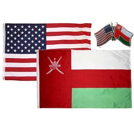 K's Novelties 2 Flag Set with Pin USA & Oman Country 2x3 2'x3' Flag & Lapel Pin