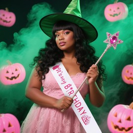 YARIEW It's My Birthday Sash for Women - Pink Witch Birthday Girl Sash for Sweet 16th 18th 21st 25th 30th 40th Party Prom Celebration Gifts Witch Decorations